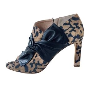 LOUISE ET CIE Lo Idola Boot 8.5 Animal Print Open Toe Bow Heel Shoes Mobwife
